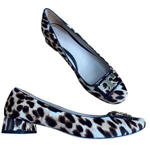 NEW Tory Burch Gigi Leopard Printed Natural Calf Hair 1" Heel Pumps Size 8